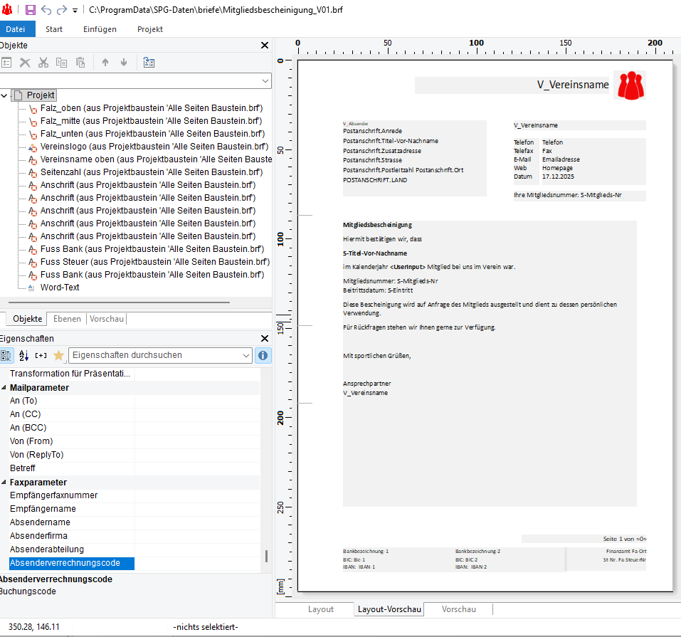 Musterbrief, gestaltet mit List & Label