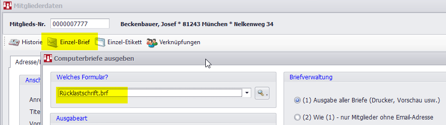 Einzel-Brief Rücklastschrift.brf auswählen