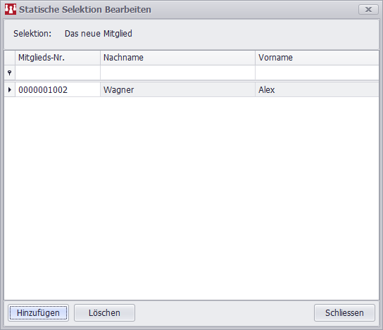 Statische Selektion mit einem Mitglied