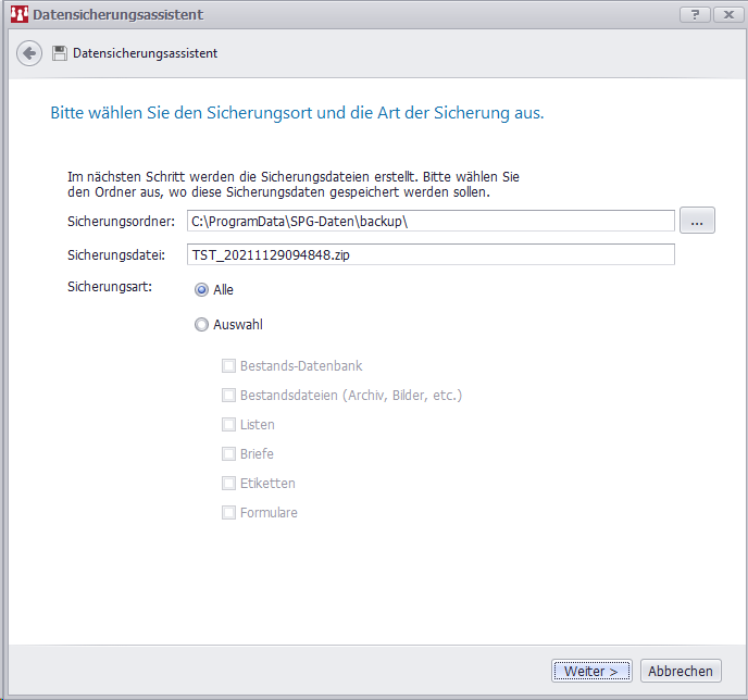 Datensicherung in SPG-Verein 4 erstellen