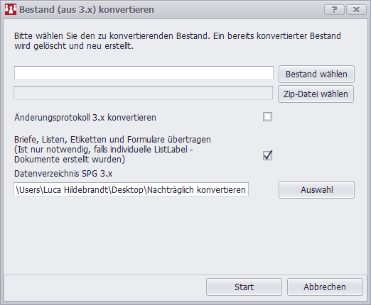 Dialog Bestand konvertieren