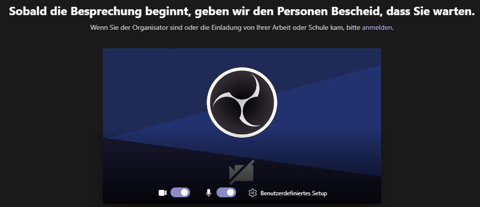Wartebereich vor dem Beginn des Webinars